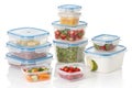 Storage plastic food containers isolated over white Royalty Free Stock Photo