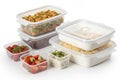 Storage plastic food containers isolated over white Royalty Free Stock Photo