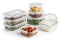 Storage plastic food containers isolated over white Royalty Free Stock Photo