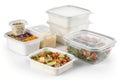 Storage plastic food containers isolated over white Royalty Free Stock Photo