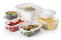 Storage plastic food containers isolated over white Royalty Free Stock Photo