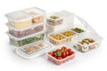 Storage plastic food containers isolated over white Royalty Free Stock Photo