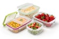 Storage plastic food containers isolated over white Royalty Free Stock Photo
