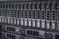 Storage server with many HDD disks inside rack in server room
