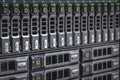 Storage server with many HDD disks inside rack in server room Royalty Free Stock Photo