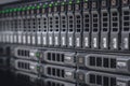 Storage server with many HDD disks inside rack in server room