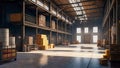 Storage and Shipping in a Large Clean Warehouse with Boxes and a Cargo Depot, Generative AI