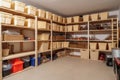 storage space, with a variety of boxes and bins for storing items