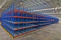 Storage system shelving metal pallet racking in warehouse Royalty Free Stock Photo