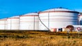 White tanks in tank farm with blue sky Royalty Free Stock Photo