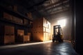 cargo sun delivery distribution warehouse logistic box storage forklift transportation. Generative AI.
