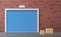 Storage unit garage door  cardboard boxes Royalty Free Stock Photo