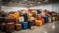 Storage unit overflowing with stacks of forgotten and abandoned luggage Royalty Free Stock Photo