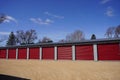 Red door storage units being used by the community Royalty Free Stock Photo