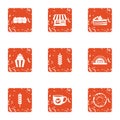 Store bakeshop icons set, grunge style