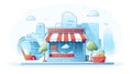 a store building illustration. Online shopping concept.