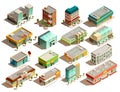 Store Buildings Isometric Icons Set Royalty Free Stock Photo