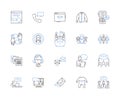 Store and client outline icons collection. store, client, customer, service, experience, satisfaction, loyalty vector