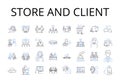 Store and client line icons collection. Shopper and vendor, Service and consumer, Supplier and patron, Market and buyer