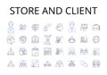 Store and client line icons collection. Shopper and vendor, Service and consumer, Supplier and patron, Market and buyer
