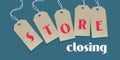 Store closing sale vector illustration, background with open price tags