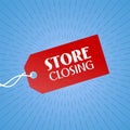 Store closing vector illustration, background with red color price tag