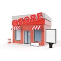 Store with copy space board isolated on white background. Modern shop buildings, store facades. Exterior market Royalty Free Stock Photo