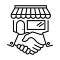 Store Deal with Hand shake sign line icon or logo. Business shaking concept. Cafe dealer making a deal handshake vector linear