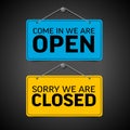 Store door paper placard notice template - blue for open and yellow for close shop information