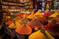 A store filled with lots of different types of spices. AI generative image Royalty Free Stock Photo