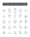 Store and food court line icons collection. tore, Shop, Boutique, Outfitter, Emporium, Market, Supermarket vector and Royalty Free Stock Photo