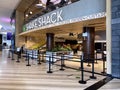 Store front of fast food restaurant Shake Shack at Changi Airport Jewel. Wide angle shot