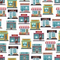 Store fronts seamless pattern - cafe, restaurant, market