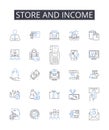 Store and income line icons collection. Shop and revenue , Market and earnings , Boutique and profit , Warehouse and Royalty Free Stock Photo