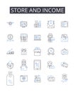 Store and income line icons collection. Shop and revenue , Market and earnings , Boutique and profit , Warehouse and Royalty Free Stock Photo