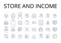 Store and income line icons collection. Shop and revenue , Market and earnings , Boutique and profit , Warehouse and Royalty Free Stock Photo