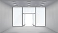 Store interior open doors 3d shop empty space light realistic windows space template mockup background vector Royalty Free Stock Photo