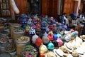 Store at the Jemaa el Fnaa market with colorful knitted hats