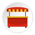 Store kiosk with red and yellow awning icon circle