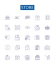 Store line icons signs set. Design collection of Shop, Market, Marketplace, Boutique, Storefront, Department, Outlet