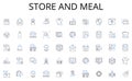 Store and meal line icons collection. Food, Cuisine, Delicacies, Gastronomy, Snacks, Desserts, Beverages vector and