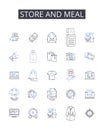 Store and meal line icons collection. tore, Shop, Market, Boutique, Outlet, Emporium, Supermarket vector and linear