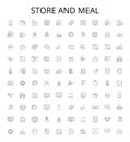 Store and meal outline icons collection. store, meal, restaurant, bistro, cafe, diner, brasserie vector illustration set