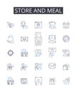 Store and meal line icons collection. tore, Shop, Market, Boutique, Outlet, Emporium, Supermarket vector and linear