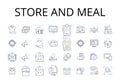 Store and meal line icons collection. tore, Shop, Market, Boutique, Outlet, Emporium, Supermarket vector and linear