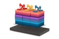 Store Product Display Showcase Rack Shelves with Woman Shoe Boxes and High Heels Wooman Shooes. 3d Rendering