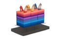 Store Product Display Showcase Rack Shelves with Woman Shoe Boxes and High Heels Wooman Shooes. 3d Rendering