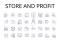 Store and profit line icons collection. Invest and gain, Trade and earnings, Buy and benefit, Acquire and returns, Hold