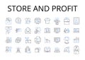 Store and profit line icons collection. Invest and gain, Trade and earnings, Buy and benefit, Acquire and returns, Hold