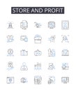 Store and profit line icons collection. Invest and gain, Trade and earnings, Buy and benefit, Acquire and returns, Hold